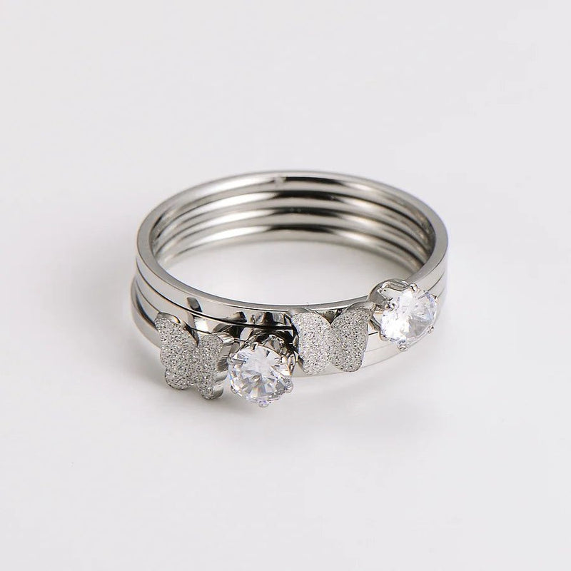 Butterfly & Cubic Zirconia Multi-Layer Stacking Ring Set