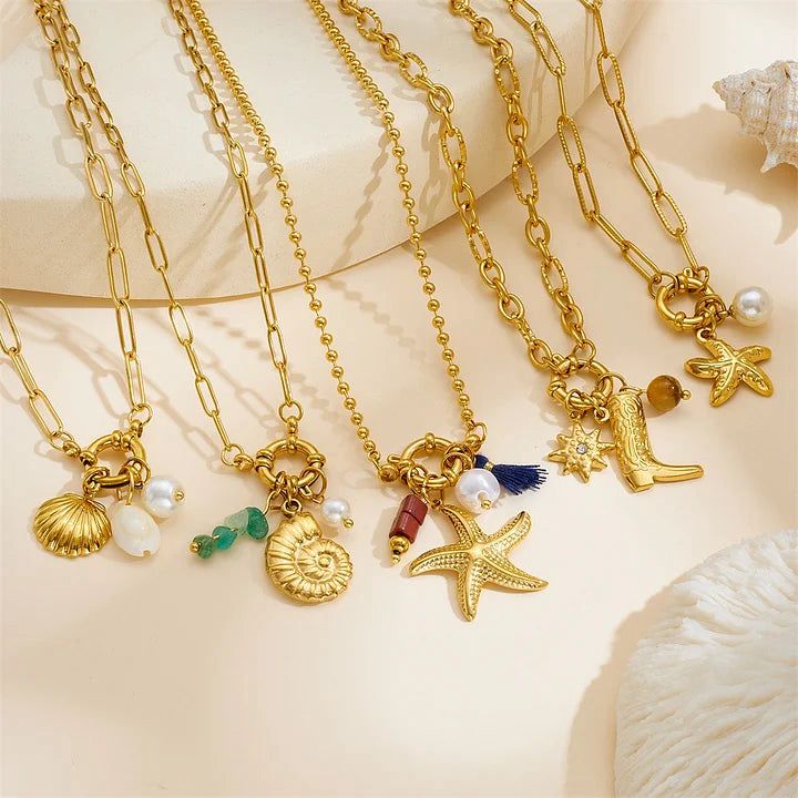 Ocean Charm Gold Pendant Necklace